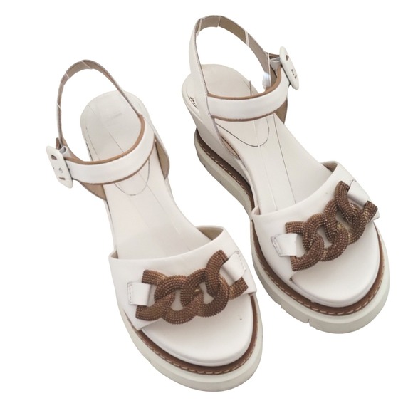 Luca Grossi Women's White Leather Chain Accent Wedge Sandals EU 36 - Picture 2 of 11